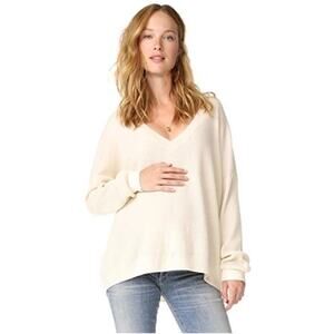 HATCH Merino Wool Cashmere V Neck Maternity Oversized Sweater Cream OS